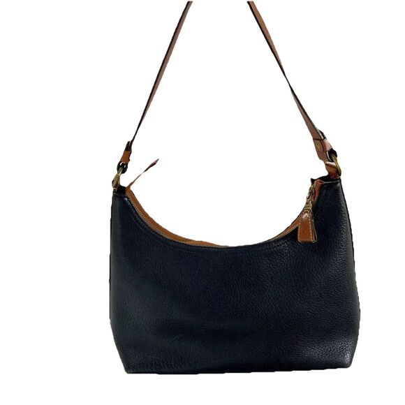 Dooney & Bourke Black Pebbled Leather Purse with Shoulder Strap & Brown Trim - Picture 2 of 11